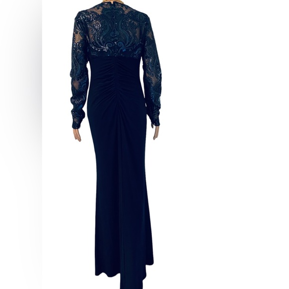 Formal long navy sequins, draped fitted gown - Picture 3 of 12